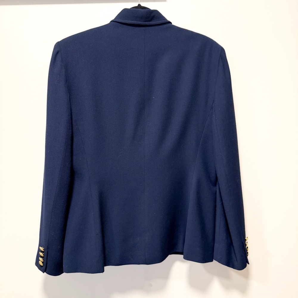Vintage Lauren Ralph Lauren Asymmetrical Gold Button Wool Blazer Navy | 12 RARE - Picture 3 of 10